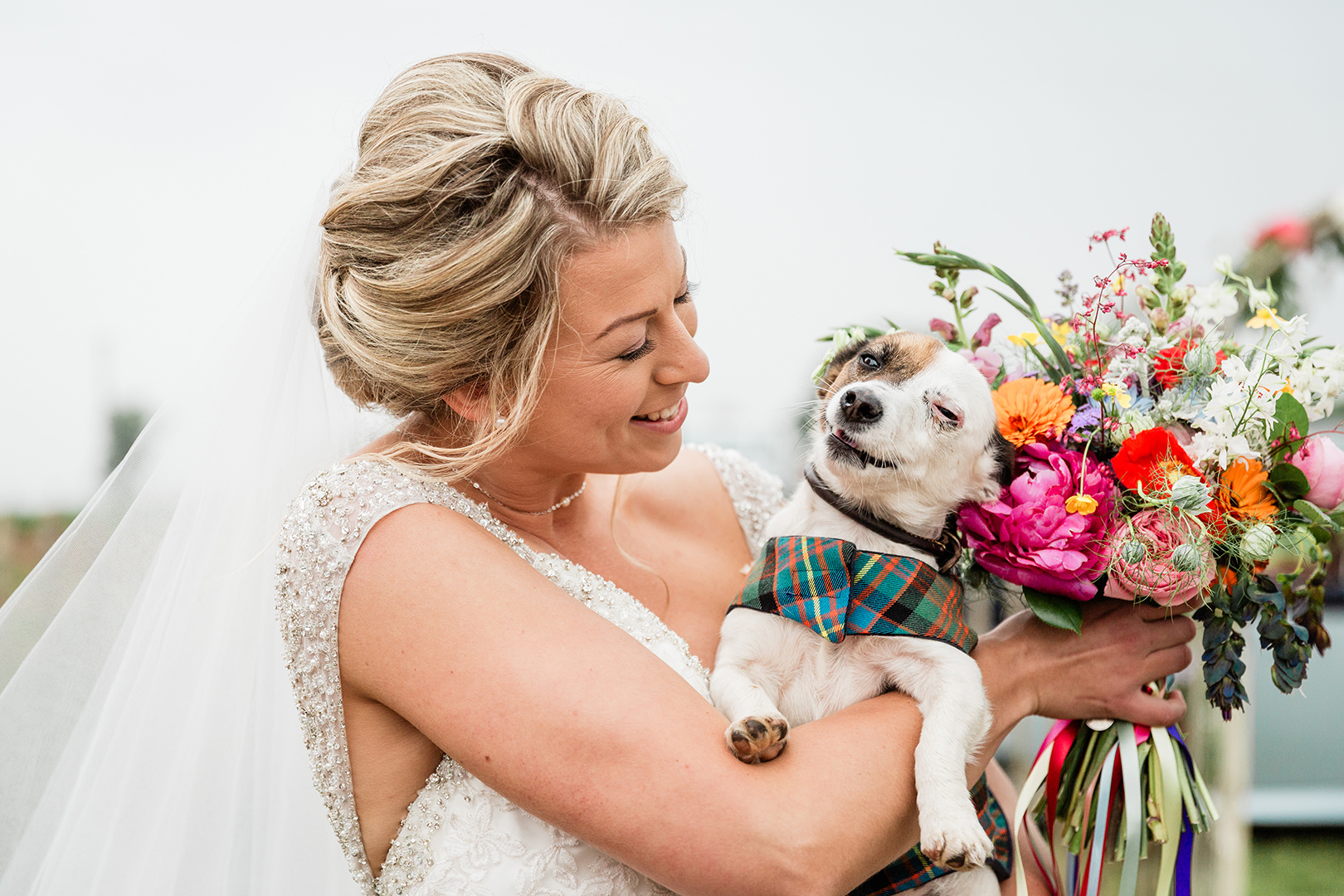Devon Wedding Photography Bride Happy Dog